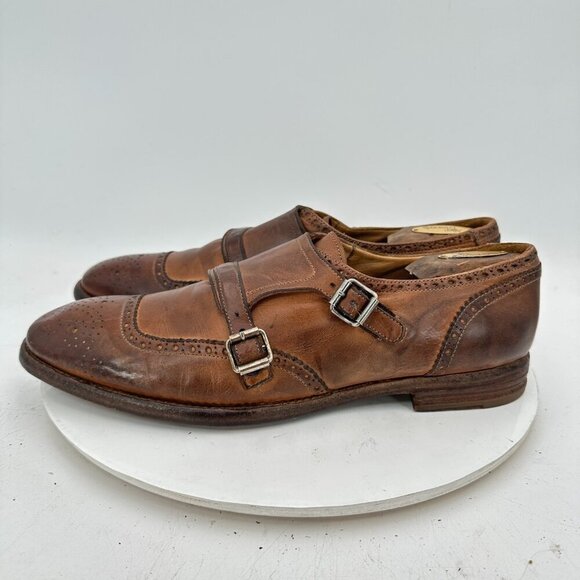 Alexander McQueen Men Size EU 42 US 9 Brown Leather Brogue Double Monk Shoes - Picture 2 of 12